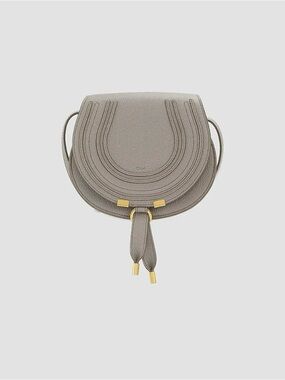 Chloe Small Marcie Saddle Crossbody in Gray with Gold Hardware